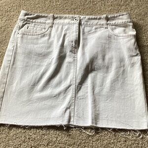 LOFT Cream Raw-Hem Denim Mini Skirt